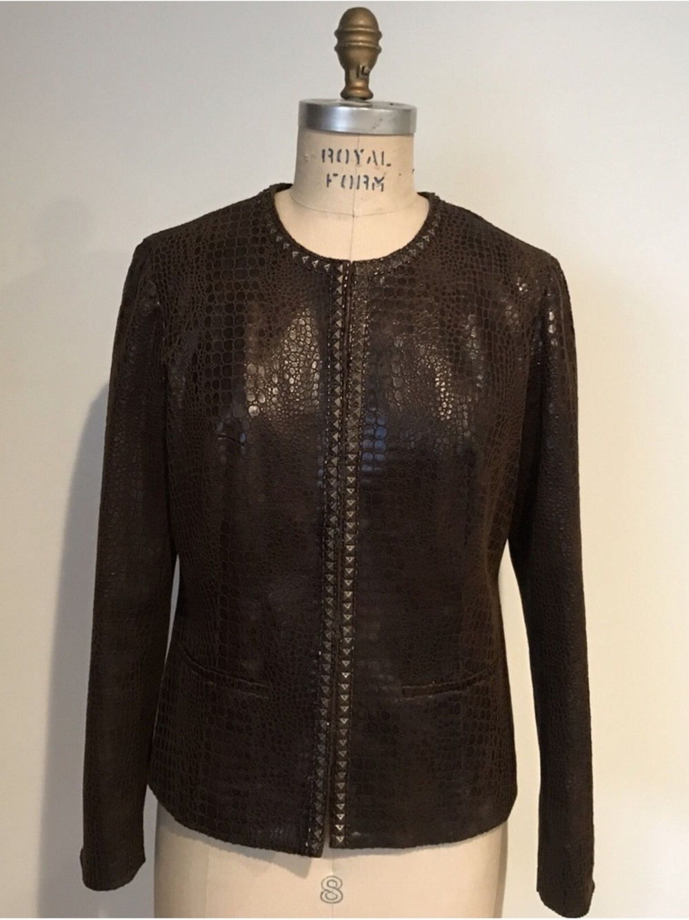 Chico's Dark Brown Faux-Snake Cropped Jacket